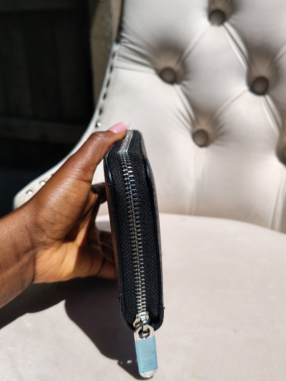 Checkerboard Zip Wallet in Black and Gray - Picture 4 of 5